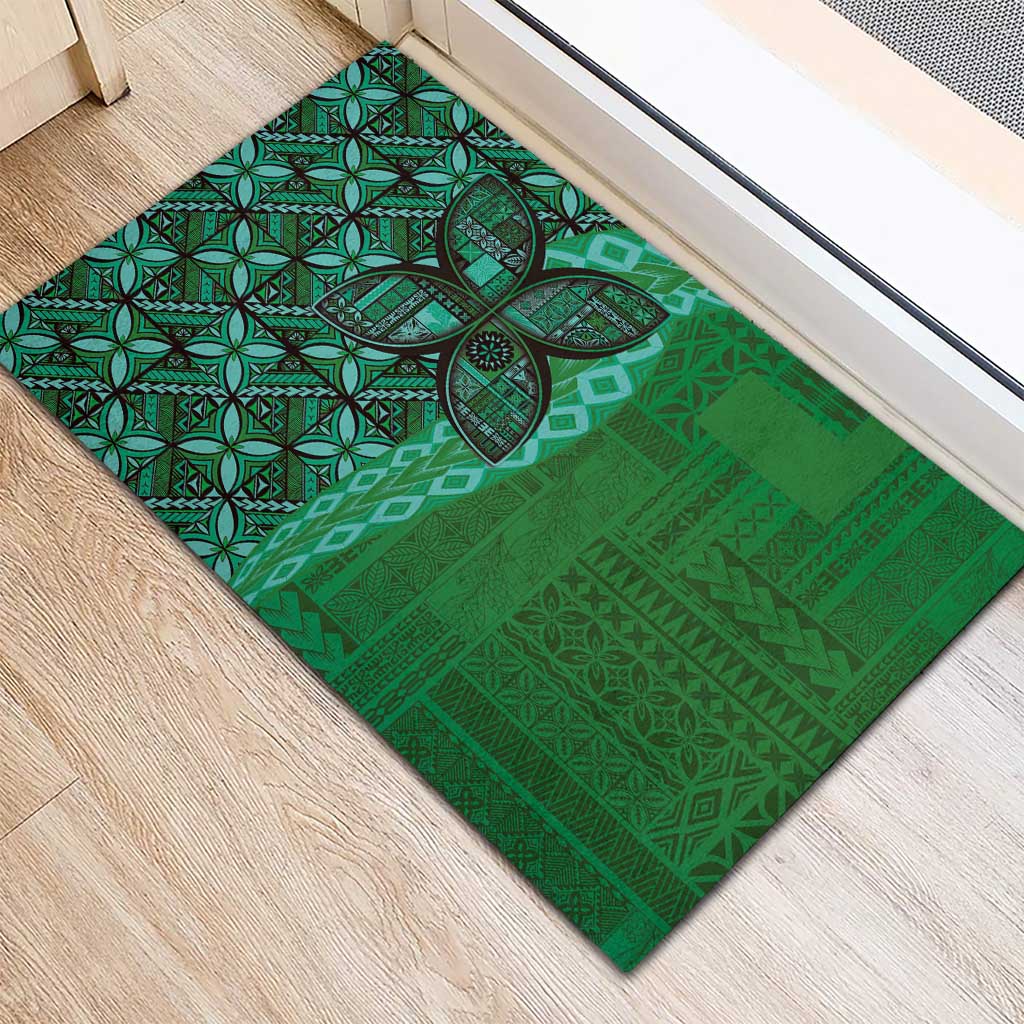 Samoan Pacific Tribal Flower Geometric Art Tattoos Rubber Doormat Siapo Pattern Emerald Glow LT03 - Polynesian Pride