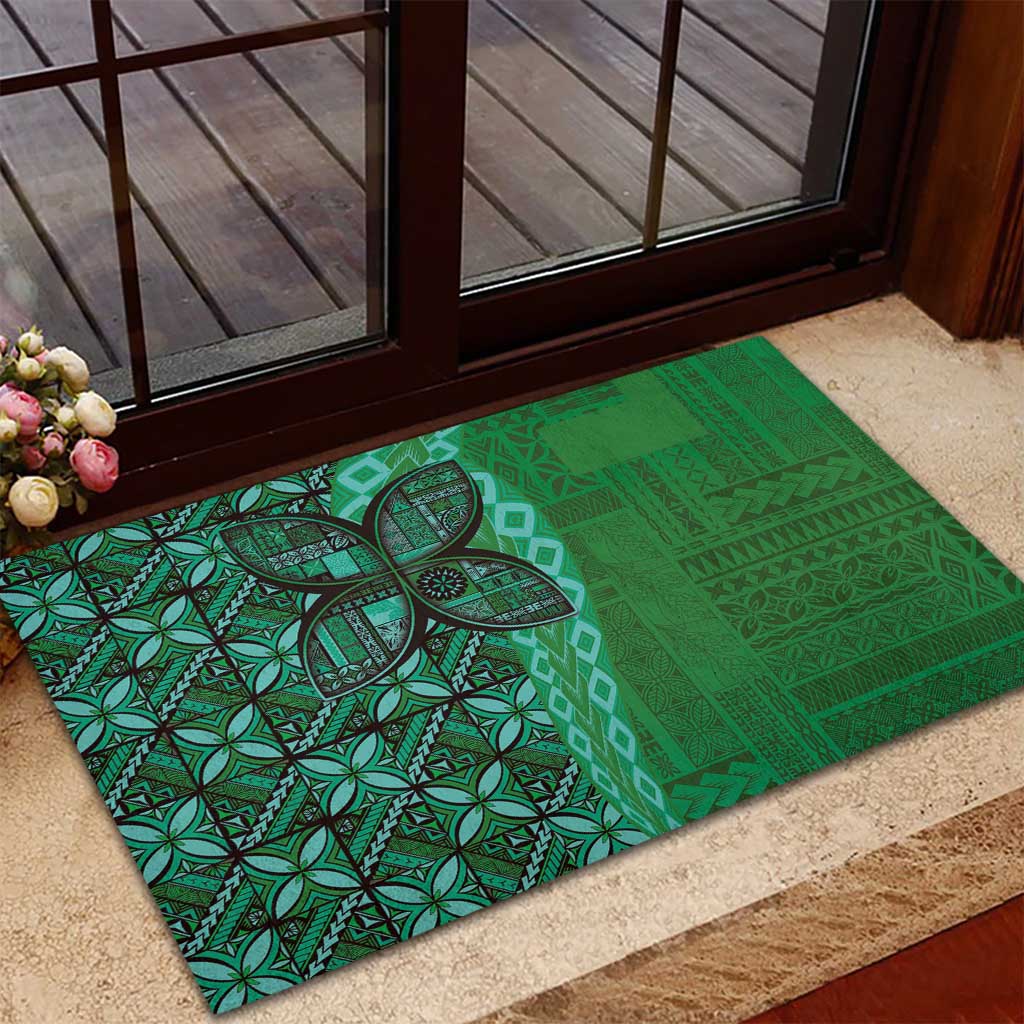 Samoan Pacific Tribal Flower Geometric Art Tattoos Rubber Doormat Siapo Pattern Emerald Glow LT03 - Polynesian Pride