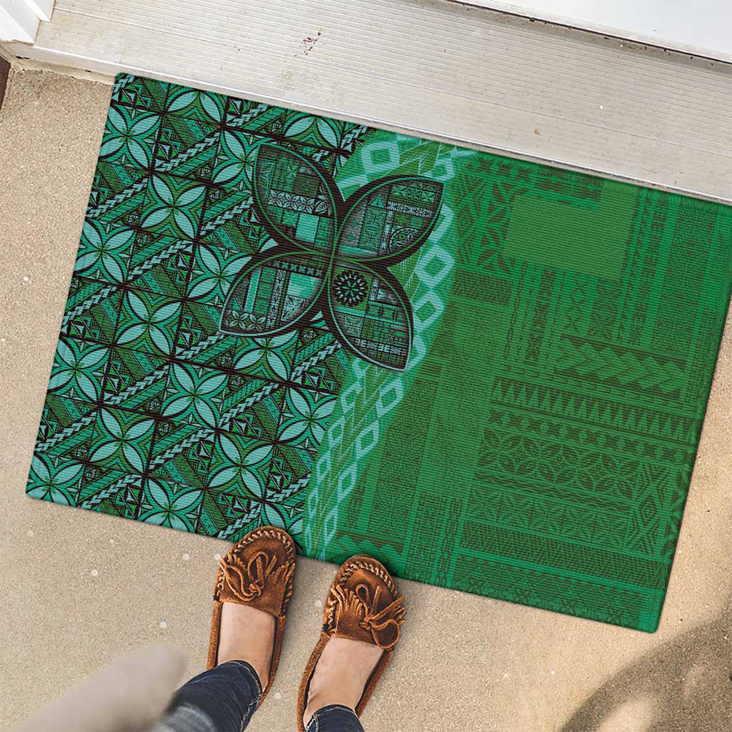 Samoan Pacific Tribal Flower Geometric Art Tattoos Rubber Doormat Siapo Pattern Emerald Glow LT03 - Polynesian Pride