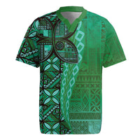 Samoan Pacific Tribal Flower Geometric Art Tattoos Rugby Jersey Siapo Pattern Emerald Glow LT03 Green - Polynesian Pride