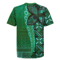 Samoan Pacific Tribal Flower Geometric Art Tattoos Rugby Jersey Siapo Pattern Emerald Glow LT03 - Polynesian Pride