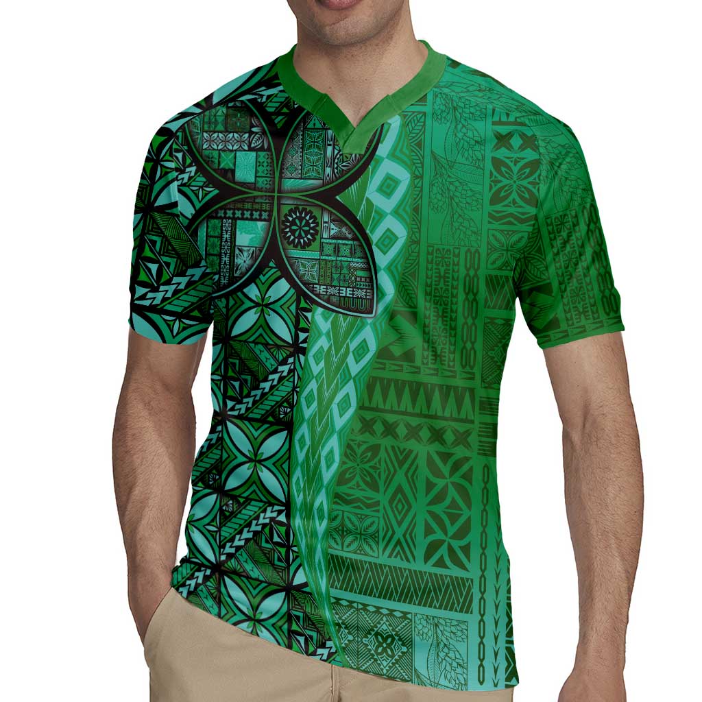 Samoan Pacific Tribal Flower Geometric Art Tattoos Rugby Jersey Siapo Pattern Emerald Glow LT03 - Polynesian Pride