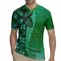 Samoan Pacific Tribal Flower Geometric Art Tattoos Rugby Jersey Siapo Pattern Emerald Glow LT03 - Polynesian Pride