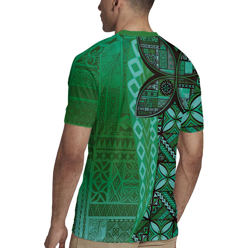 Samoan Pacific Tribal Flower Geometric Art Tattoos Rugby Jersey Siapo Pattern Emerald Glow LT03 - Polynesian Pride
