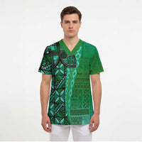 Samoan Pacific Tribal Flower Geometric Art Tattoos Scrub Top Siapo Pattern Emerald Glow LT03 - Polynesian Pride