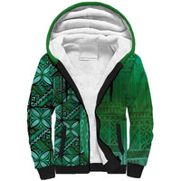 Samoan Pacific Tribal Flower Geometric Art Tattoos Sherpa Hoodie Siapo Pattern Emerald Glow LT03 Unisex Green - Polynesian Pride