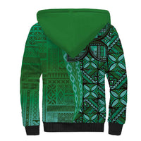 Samoan Pacific Tribal Flower Geometric Art Tattoos Sherpa Hoodie Siapo Pattern Emerald Glow LT03 - Polynesian Pride