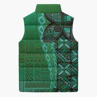 Samoan Pacific Tribal Flower Geometric Art Tattoos Sleeveless Puffer Jacket Siapo Pattern Emerald Glow LT03 - Polynesian Pride