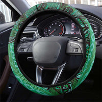 Samoan Pacific Tribal Flower Geometric Art Tattoos Steering Wheel Cover Siapo Pattern Emerald Glow LT03 - Polynesian Pride
