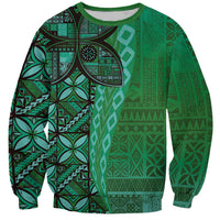 Samoan Pacific Tribal Flower Geometric Art Tattoos Sweatshirt Siapo Pattern Emerald Glow LT03 Unisex Green - Polynesian Pride