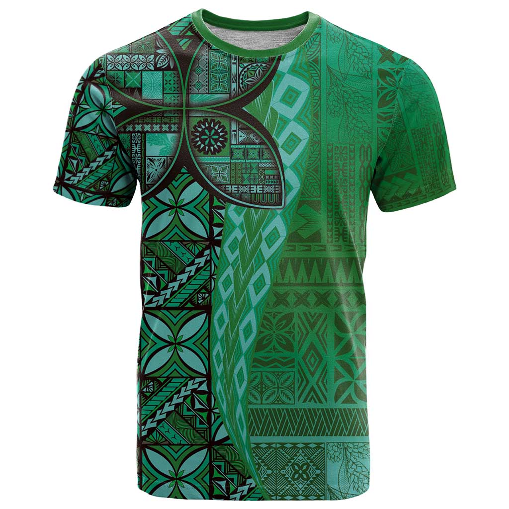 Samoan Pacific Tribal Flower Geometric Art Tattoos T Shirt Siapo Pattern Emerald Glow - Polynesian Pride