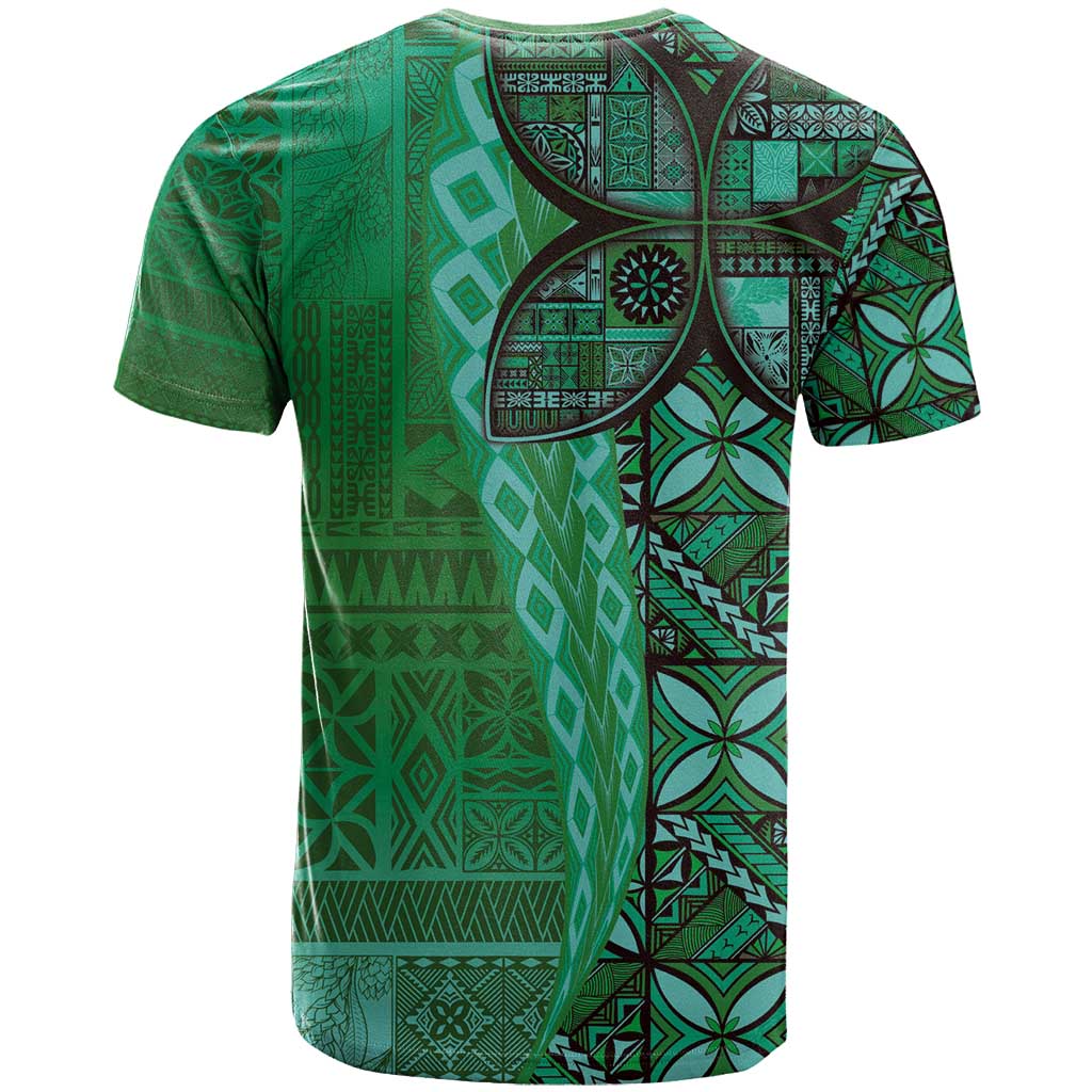 Samoan Pacific Tribal Flower Geometric Art Tattoos T Shirt Siapo Pattern Emerald Glow - Polynesian Pride