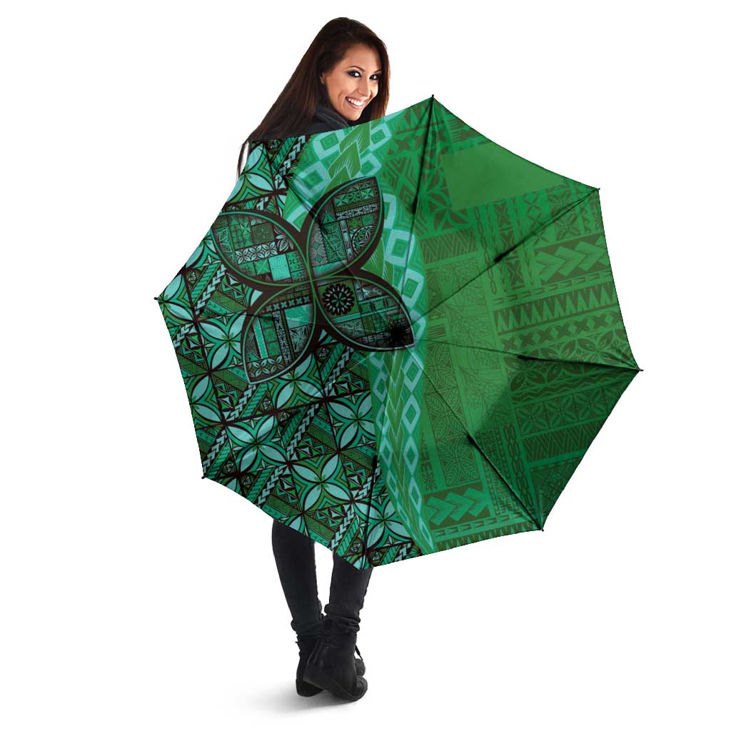 Samoan Pacific Tribal Flower Geometric Art Tattoos Umbrella Siapo Pattern Emerald Glow - Polynesian Pride