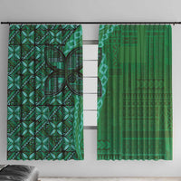 Samoan Pacific Tribal Flower Geometric Art Tattoos Window Curtain Siapo Pattern Emerald Glow - Polynesian Pride