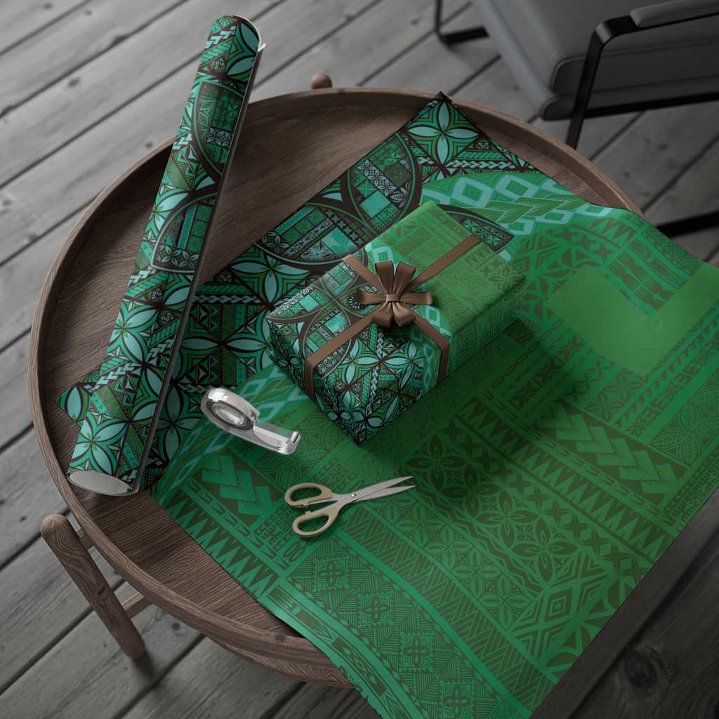 Samoan Pacific Tribal Flower Geometric Art Tattoos Wrapping Paper Siapo Pattern Emerald Glow LT03 - Polynesian Pride