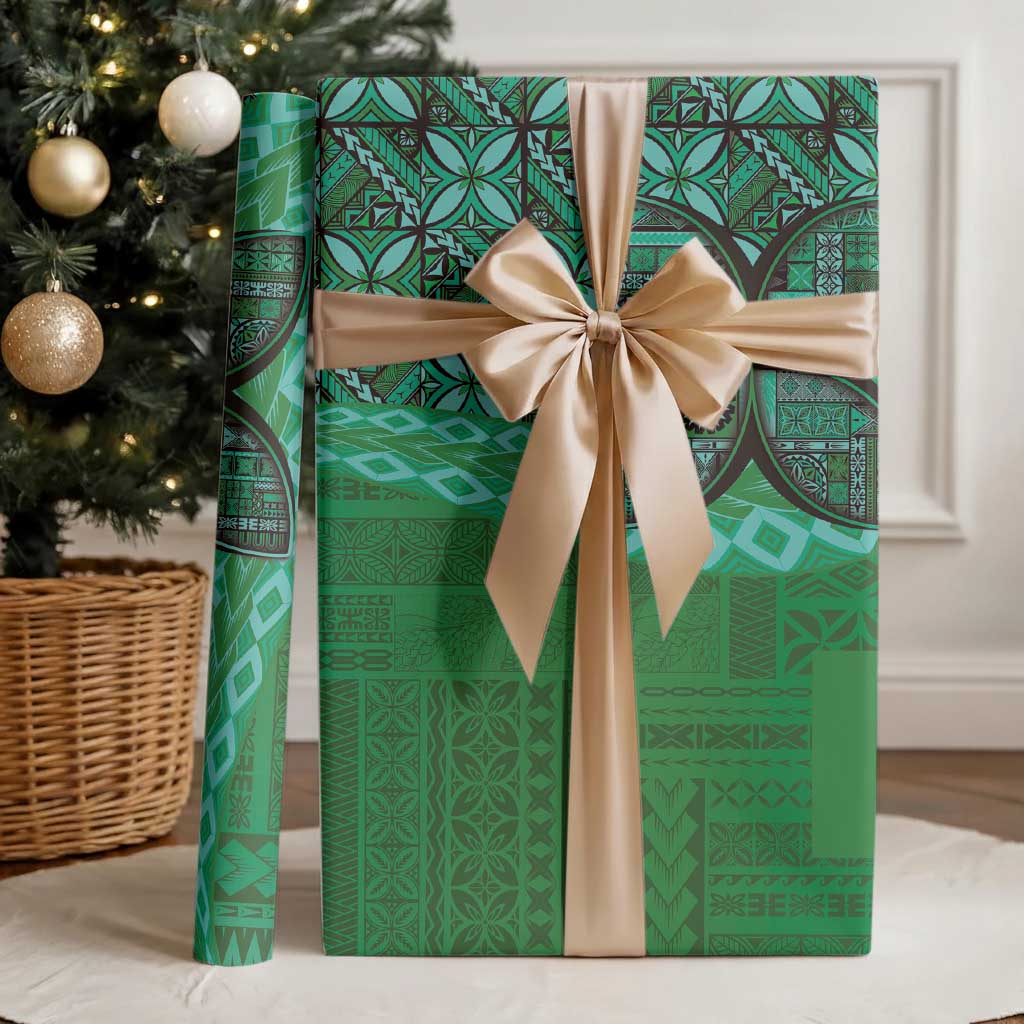 Samoan Pacific Tribal Flower Geometric Art Tattoos Wrapping Paper Siapo Pattern Emerald Glow LT03 - Polynesian Pride