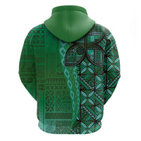 Samoan Pacific Tribal Flower Geometric Art Tattoos Zip Hoodie Siapo Pattern Emerald Glow - Polynesian Pride