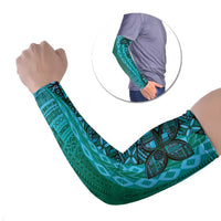 Samoan Pacific Tribal Flower Geometric Art Tattoos Arm Sleeves Siapo Pattern Turquoise Tide LT03 Set of 2 Turquoise - Polynesian Pride