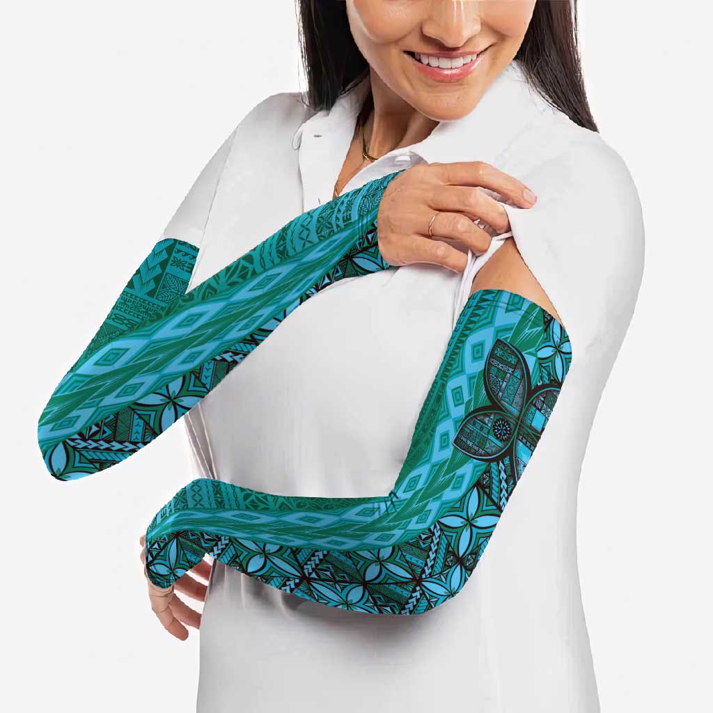 Samoan Pacific Tribal Flower Geometric Art Tattoos Arm Sleeves Siapo Pattern Turquoise Tide LT03 - Polynesian Pride
