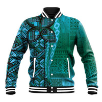 Samoan Pacific Tribal Flower Geometric Art Tattoos Baseball Jacket Siapo Pattern Turquoise Tide LT03 Unisex Turquoise - Polynesian Pride
