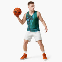 Samoan Pacific Tribal Flower Geometric Art Tattoos Basketball Jersey Siapo Pattern Turquoise Tide LT03 - Polynesian Pride