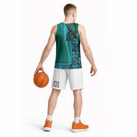 Samoan Pacific Tribal Flower Geometric Art Tattoos Basketball Jersey Siapo Pattern Turquoise Tide LT03 - Polynesian Pride