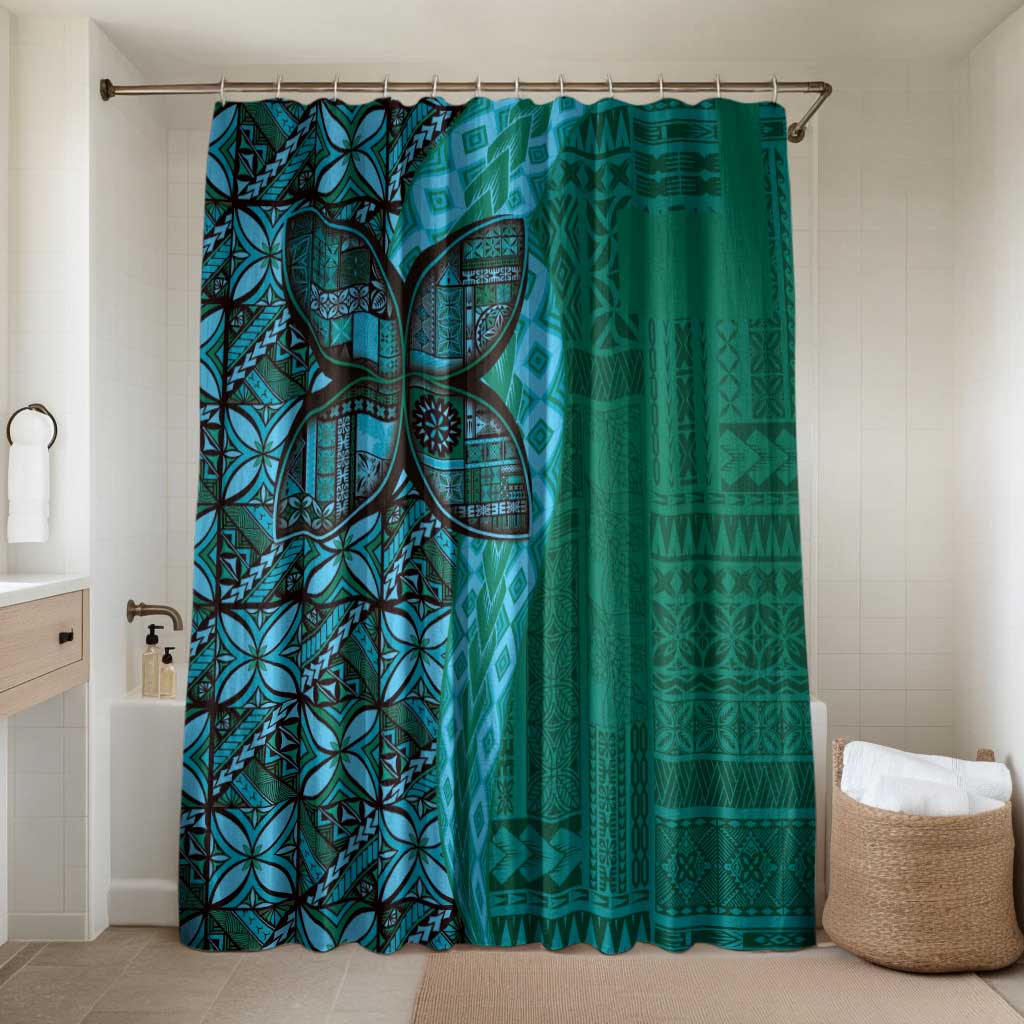 Samoan Pacific Tribal Flower Geometric Art Tattoos Bathroom Set Siapo Pattern Turquoise Tide - Polynesian Pride