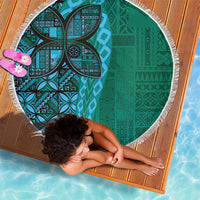 Samoan Pacific Tribal Flower Geometric Art Tattoos Beach Blanket Siapo Pattern Turquoise Tide LT03 - Polynesian Pride