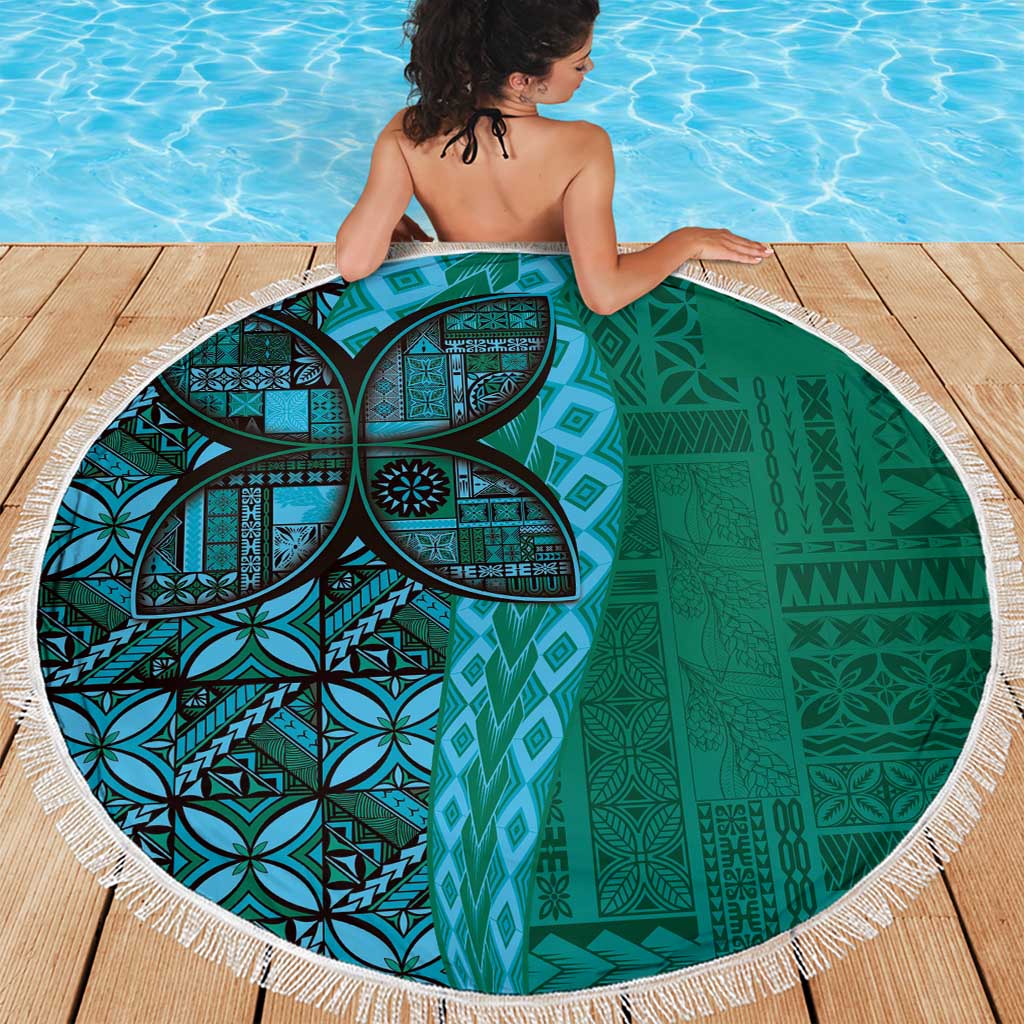 Samoan Pacific Tribal Flower Geometric Art Tattoos Beach Blanket Siapo Pattern Turquoise Tide LT03 - Polynesian Pride