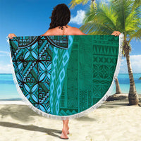 Samoan Pacific Tribal Flower Geometric Art Tattoos Beach Blanket Siapo Pattern Turquoise Tide LT03 - Polynesian Pride
