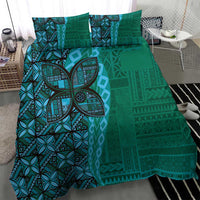 Samoan Pacific Tribal Flower Geometric Art Tattoos Bedding Set Siapo Pattern Turquoise Tide - Polynesian Pride