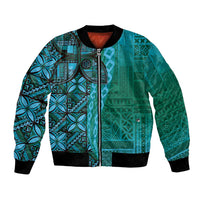 Samoan Pacific Tribal Flower Geometric Art Tattoos Bomber Jacket Siapo Pattern Turquoise Tide - Polynesian Pride
