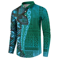 Samoan Pacific Tribal Flower Geometric Art Tattoos Button Sweatshirt Siapo Pattern Turquoise Tide LT03 - Polynesian Pride