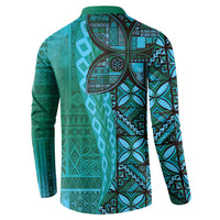 Samoan Pacific Tribal Flower Geometric Art Tattoos Button Sweatshirt Siapo Pattern Turquoise Tide LT03 - Polynesian Pride
