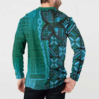 Samoan Pacific Tribal Flower Geometric Art Tattoos Button Sweatshirt Siapo Pattern Turquoise Tide LT03 - Polynesian Pride