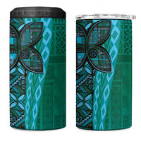 Samoan Pacific Tribal Flower Geometric Art Tattoos 4 in 1 Can Cooler Tumbler Siapo Pattern Turquoise Tide LT03 One Size: 16 oz Turquoise - Polynesian Pride