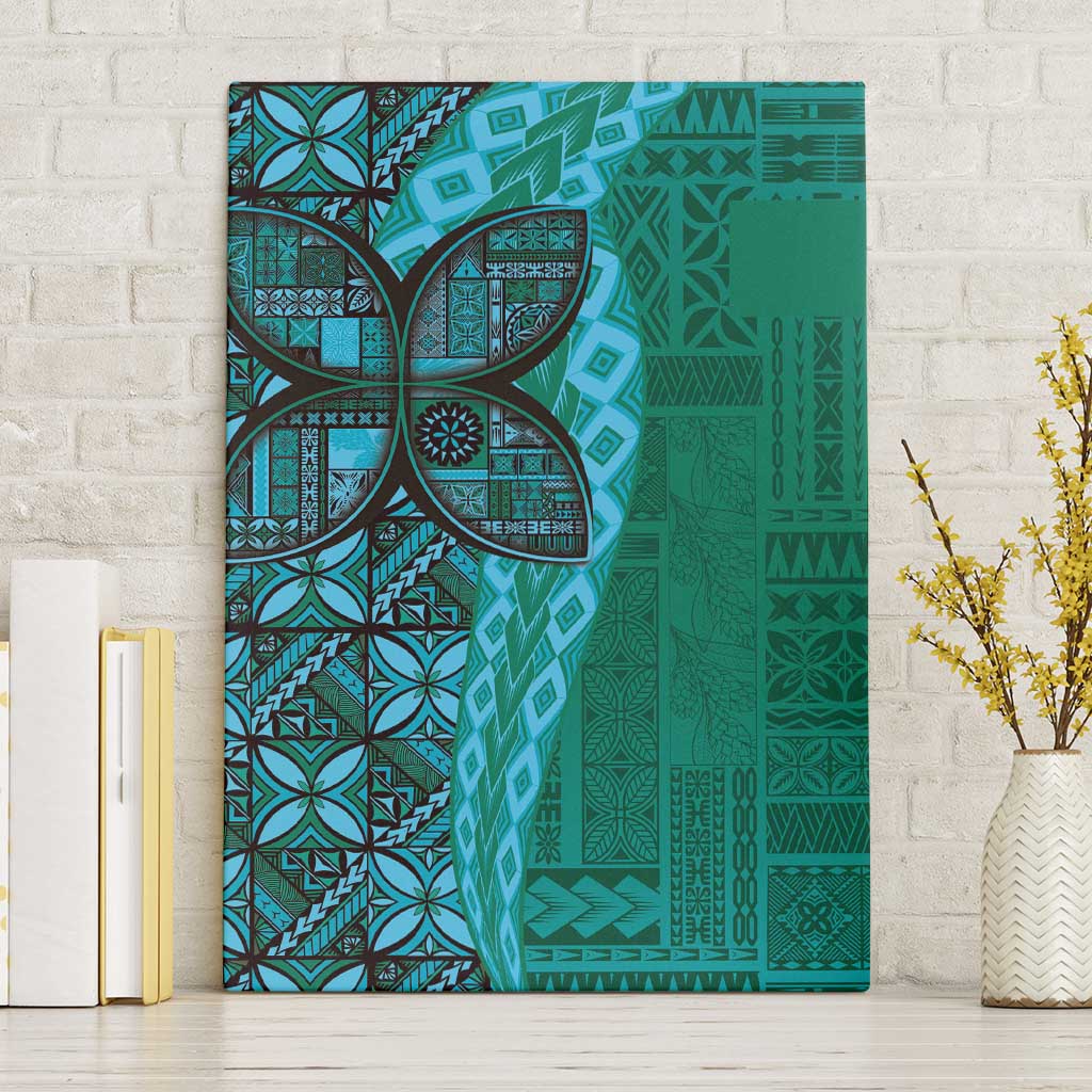 Samoan Pacific Tribal Flower Geometric Art Tattoos Canvas Wall Art Siapo Pattern Turquoise Tide LT03 Without Frame Turquoise - Polynesian Pride