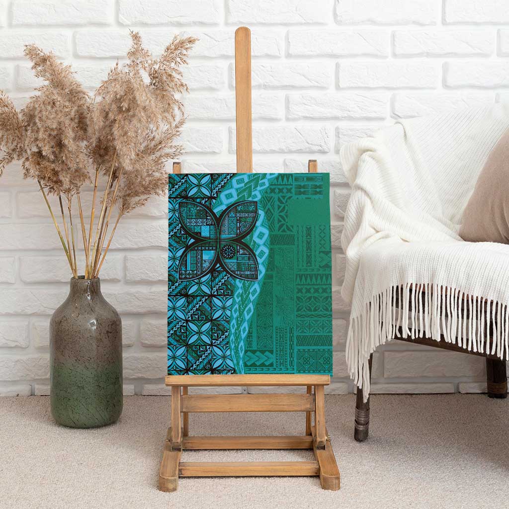 Samoan Pacific Tribal Flower Geometric Art Tattoos Canvas Wall Art Siapo Pattern Turquoise Tide LT03 - Polynesian Pride