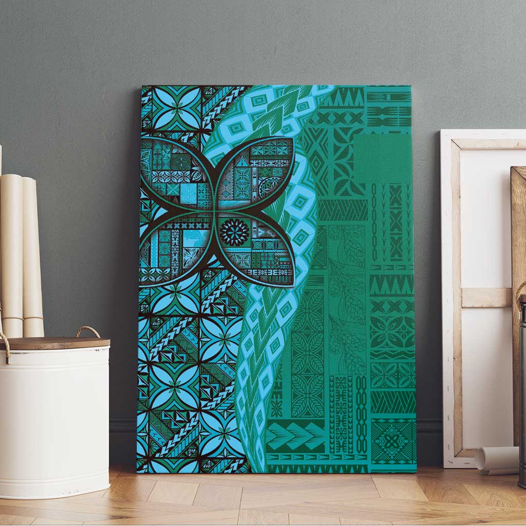 Samoan Pacific Tribal Flower Geometric Art Tattoos Canvas Wall Art Siapo Pattern Turquoise Tide LT03 - Polynesian Pride