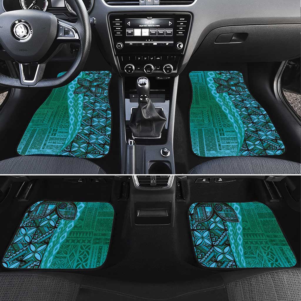 Samoan Pacific Tribal Flower Geometric Art Tattoos Car Mats Siapo Pattern Turquoise Tide LT03 Set 4pcs Turquoise - Polynesian Pride