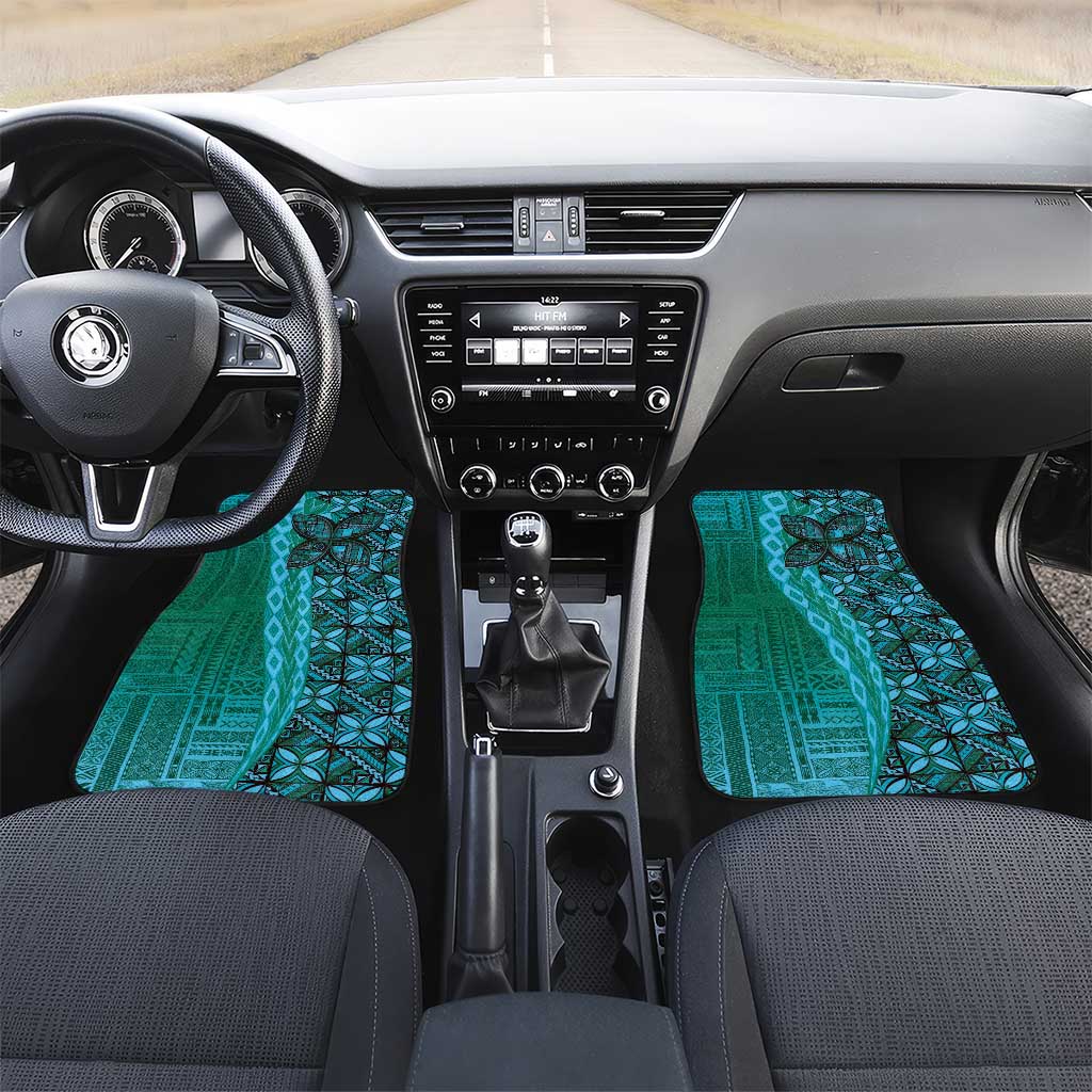 Samoan Pacific Tribal Flower Geometric Art Tattoos Car Mats Siapo Pattern Turquoise Tide - Polynesian Pride
