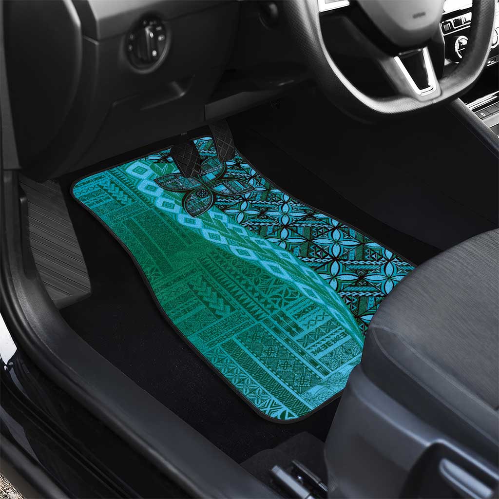 Samoan Pacific Tribal Flower Geometric Art Tattoos Car Mats Siapo Pattern Turquoise Tide - Polynesian Pride