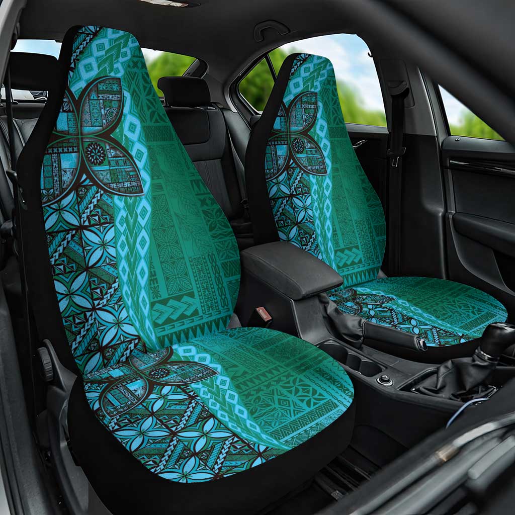 Samoan Pacific Tribal Flower Geometric Art Tattoos Car Seat Cover Siapo Pattern Turquoise Tide - Polynesian Pride