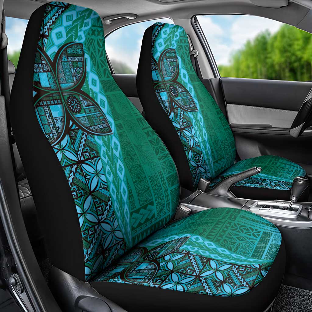 Samoan Pacific Tribal Flower Geometric Art Tattoos Car Seat Cover Siapo Pattern Turquoise Tide - Polynesian Pride