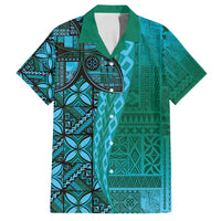 Samoan Pacific Tribal Flower Geometric Art Tattoos Family Matching Tank Maxi Dress and Hawaiian Shirt Siapo Pattern Turquoise Tide - Polynesian Pride
