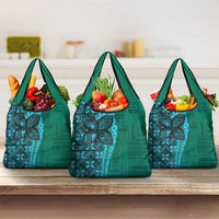 Samoan Pacific Tribal Flower Geometric Art Tattoos Grocery Bag Siapo Pattern Turquoise Tide LT03 3-pack One Size Turquoise - Polynesian Pride