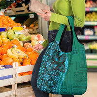 Samoan Pacific Tribal Flower Geometric Art Tattoos Grocery Bag Siapo Pattern Turquoise Tide LT03 - Polynesian Pride