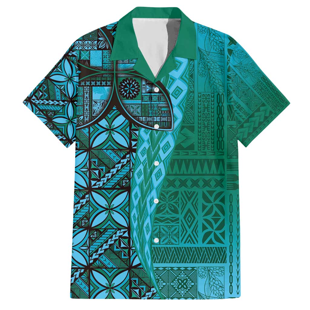 Samoan Pacific Tribal Flower Geometric Art Tattoos Hawaiian Shirt Siapo Pattern Turquoise Tide LT03 Turquoise - Polynesian Pride