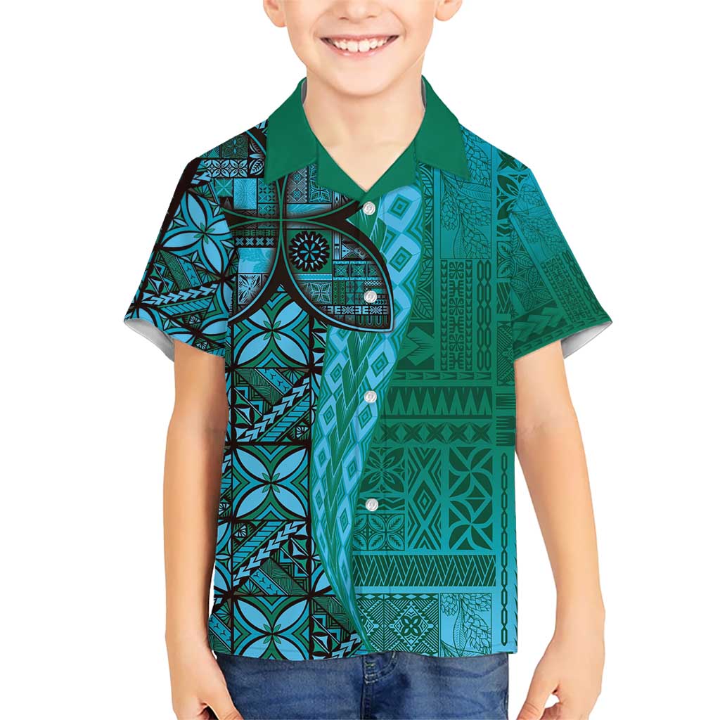 Samoan Pacific Tribal Flower Geometric Art Tattoos Hawaiian Shirt Siapo Pattern Turquoise Tide - Polynesian Pride