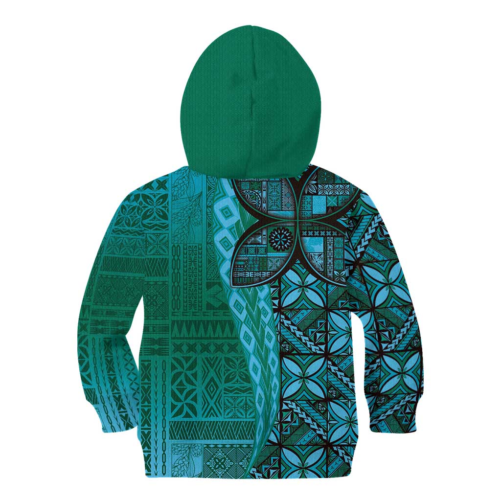 Samoan Pacific Tribal Flower Geometric Art Tattoos Kid Hoodie Siapo Pattern Turquoise Tide - Polynesian Pride